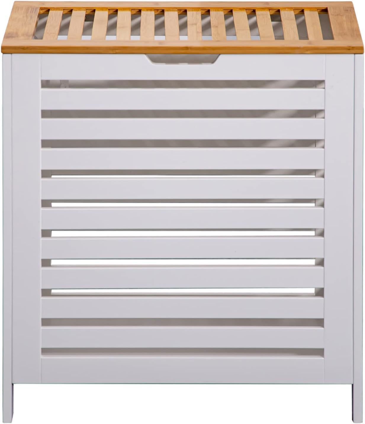 Large Wooden Laundry Clothes Storage Bins, Bamboo Hamper Laundry Sorter Basket Home Organizer With Lid For Bathroom, Bedroom - White