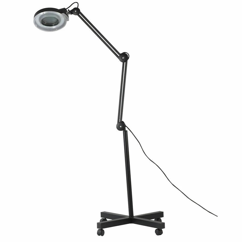 LED 5X Magnifying Magnifier Floor Lamp, Adjustable Magnifying 5 Inch Glass Lens with Desk Light and Stand for Close Work, Repair, Reading, Crafts