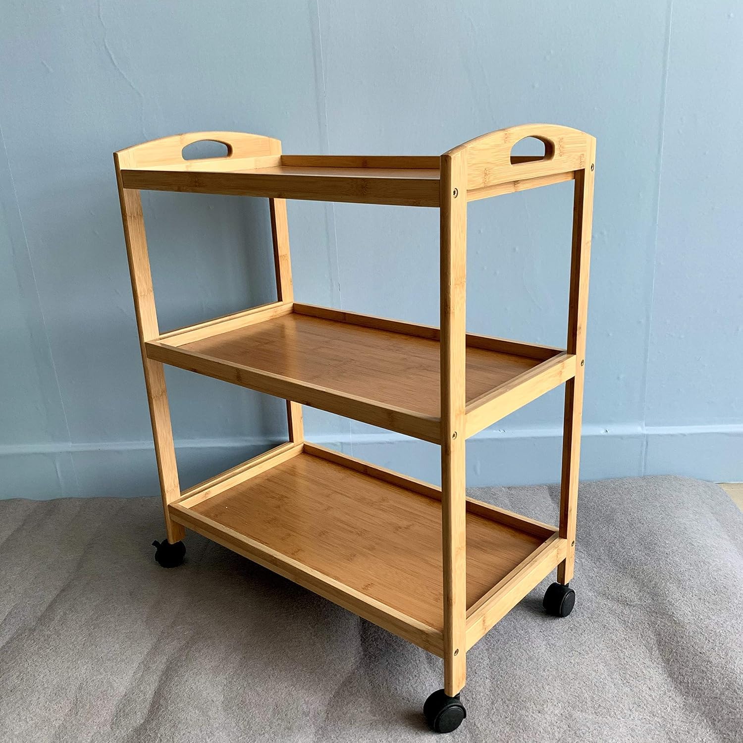 HYGRAD BUILT TO SURVIVE 3 Tier Bamboo Kitchen Storage Rolling Shelf with Wheels, Serving Kitchen Island Bar, Organizer Cart for Home, Dining Room, Laundry Room with Lockable Castors
