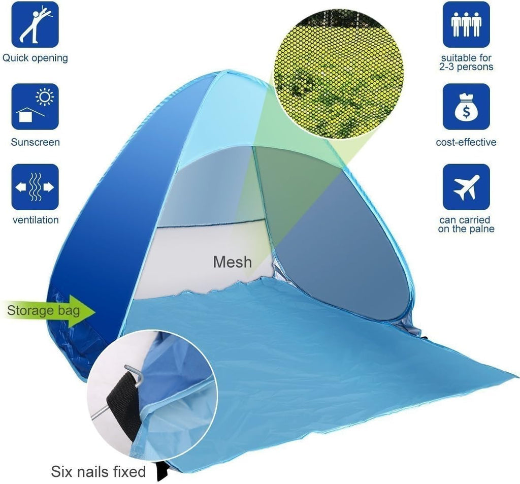 Pop Up Beach Tent, UPF 50+ for UV Sun Protection Camping Tent, Waterproof Beach Umbrella for Family Portable Sun Shades for Outdoor Patio, Fishing, Picnic,Pool Parties