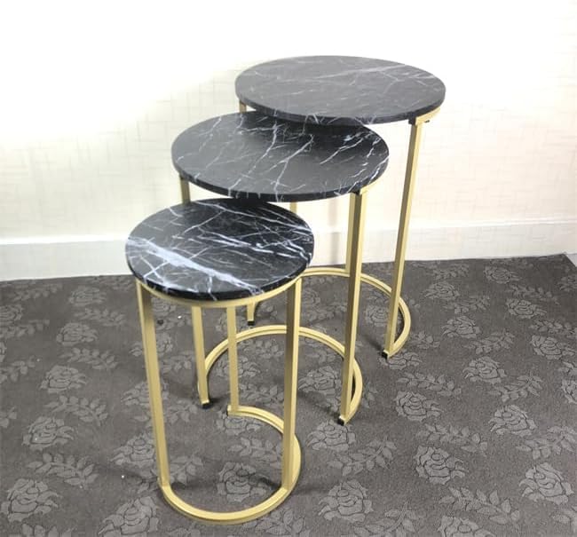 HYGRAD BUILT TO SURVIVE Set of 3 Round Wooden/Steel Nesting Side Stacking Sofa Side Coffee Tables, Small Space Coffee Tea Table for Hallway Living Room Bedroom, Home, Office