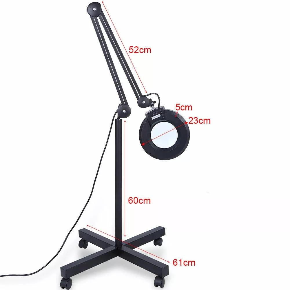 LED 5X Magnifying Magnifier Floor Lamp, Adjustable Magnifying 5 Inch Glass Lens with Desk Light and Stand for Close Work, Repair, Reading, Crafts