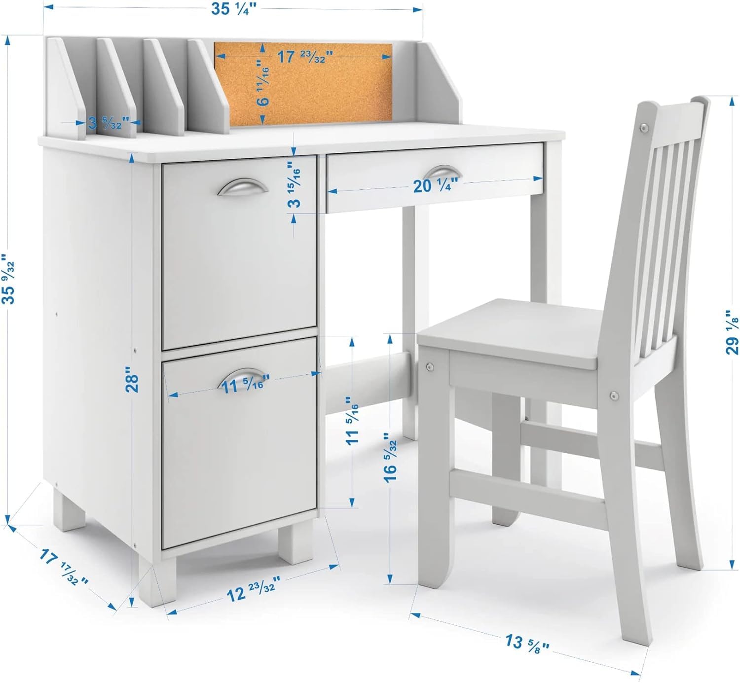 HYGRAD BUILT TO SURVIVE Wooden Study Desk Chair Set for Kids, Writing Desk with Storage Cabinet – Computer and Gaming Workstation Table with Drawers for Bedroom, Study Room, Homeschool