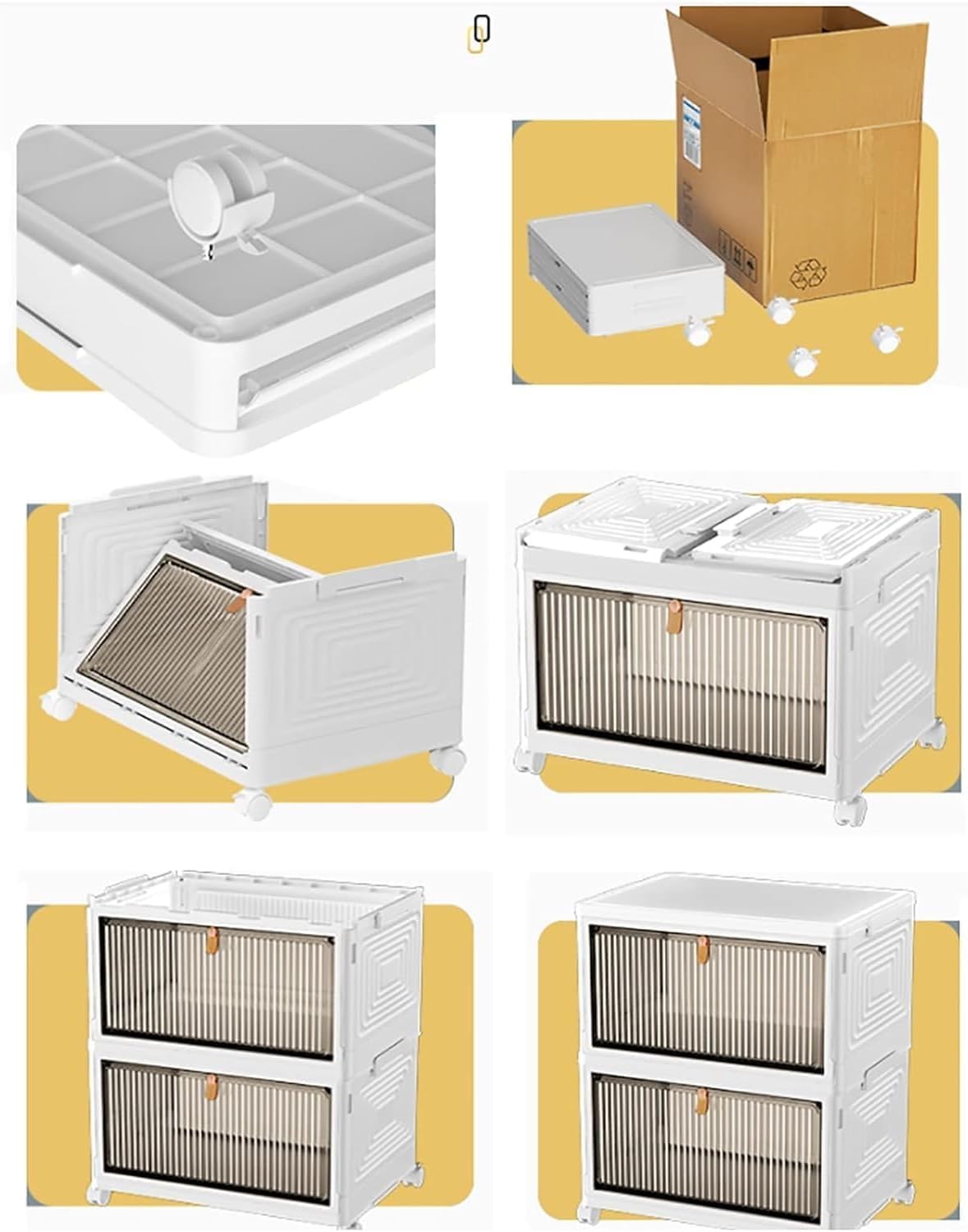 HYGRAD BUILT TO SURVIVE Foldable White Plastic Shoe Rack 2/3/4/5/6 Tier Stackable Storage Cabinet Box - Rolling Closet Storage Organizer Containers With Lids & Lockable Wheels For Home