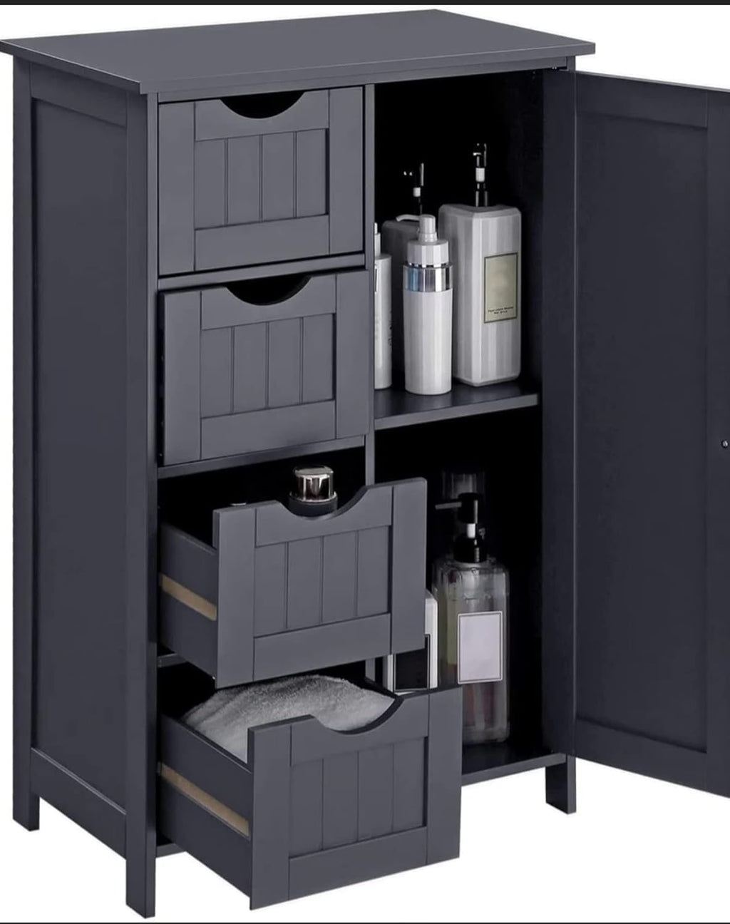 HYGRAD BUILT TO SURVIVE Freestanding Bathroom Floor Cabinet with Adjustable Shelves, Wooden Storage Organizer with 4 Drawers and 1 Door, Adjustable Shelf for Bathroom, Living Room, Kitchen, Entryway