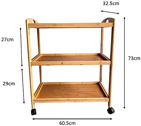 HYGRAD BUILT TO SURVIVE 3 Tier Bamboo Kitchen Storage Rolling Shelf with Wheels, Serving Kitchen Island Bar, Organizer Cart for Home, Dining Room, Laundry Room with Lockable Castors