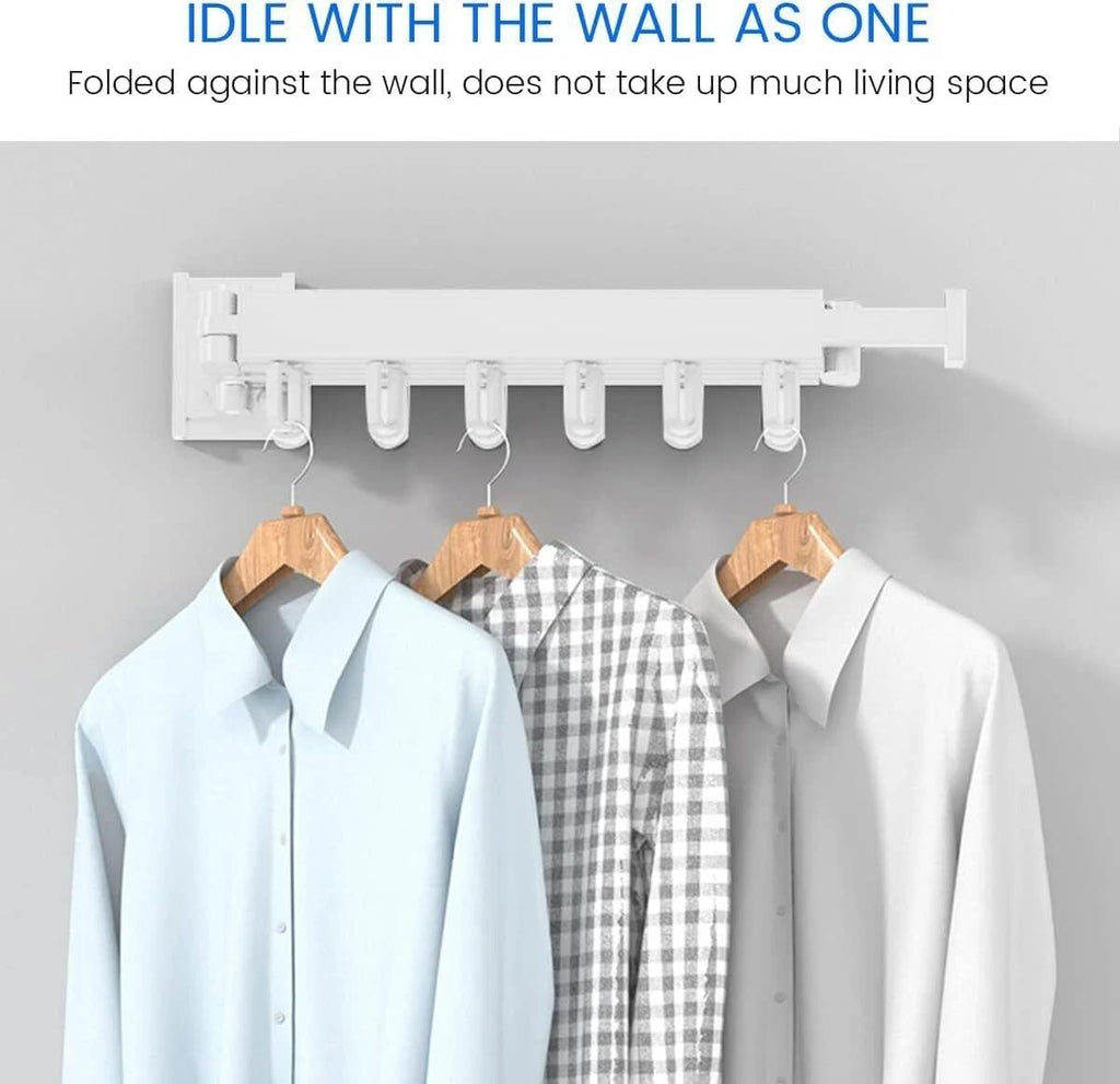 HYGRAD BUILT TO SURVIVE Space Saving Wall Mounted Clothes Drying Rack, Foldable Laundry Drying Organizer Rack Collapsible, Retractable Outdoor Indoor Hanging Clothes with 18 Hooks - Metal