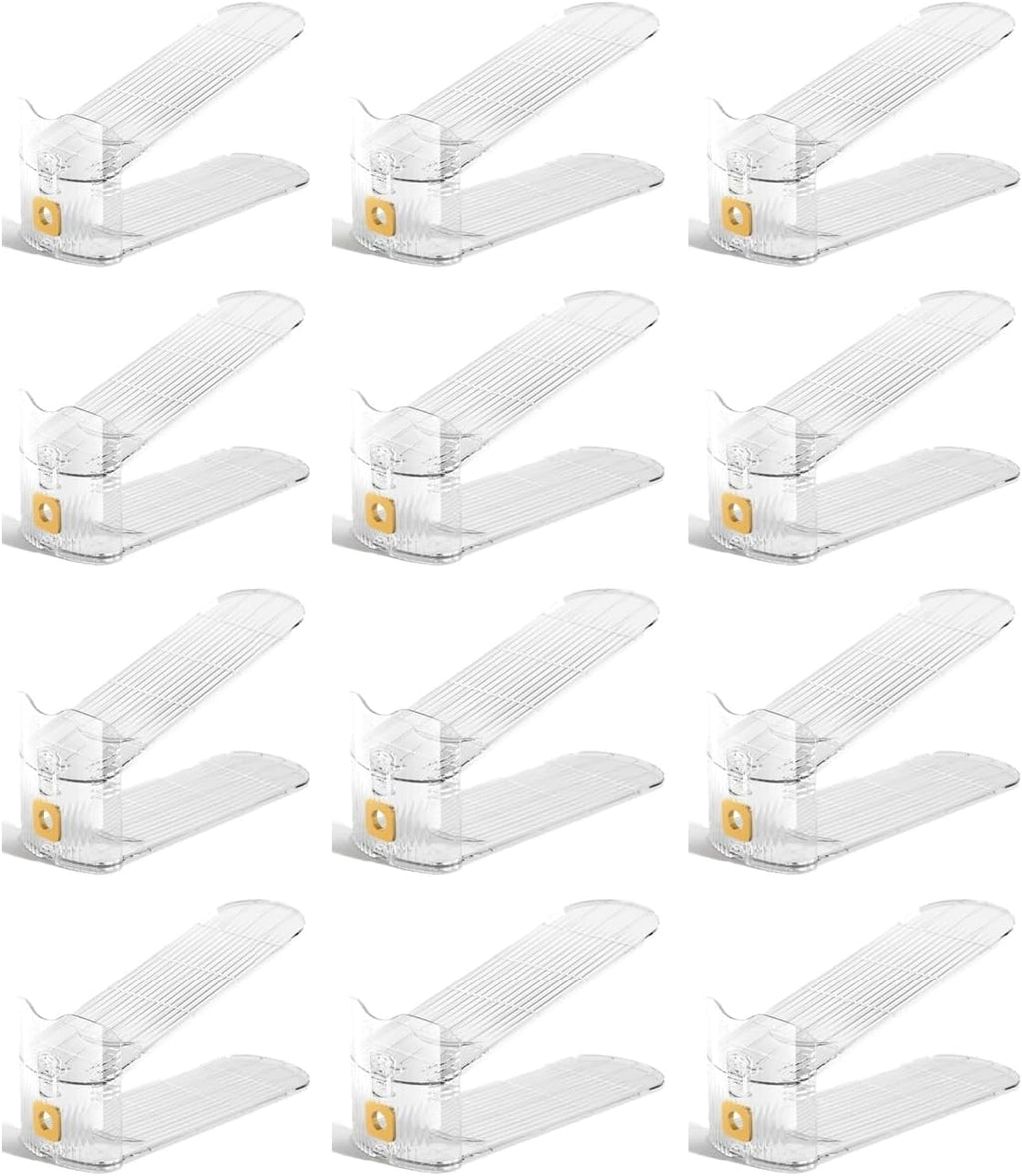 HYGRAD BUILT TO SURVIVE Pack of 12 Pcs Shoe Slots Organiser Storage, Adjustable 3-Level Height - Non-Slip Shoe Holder- Space Saver for Shoe Durable and Stacker Closet Rack for Sneakers Heels and Flat