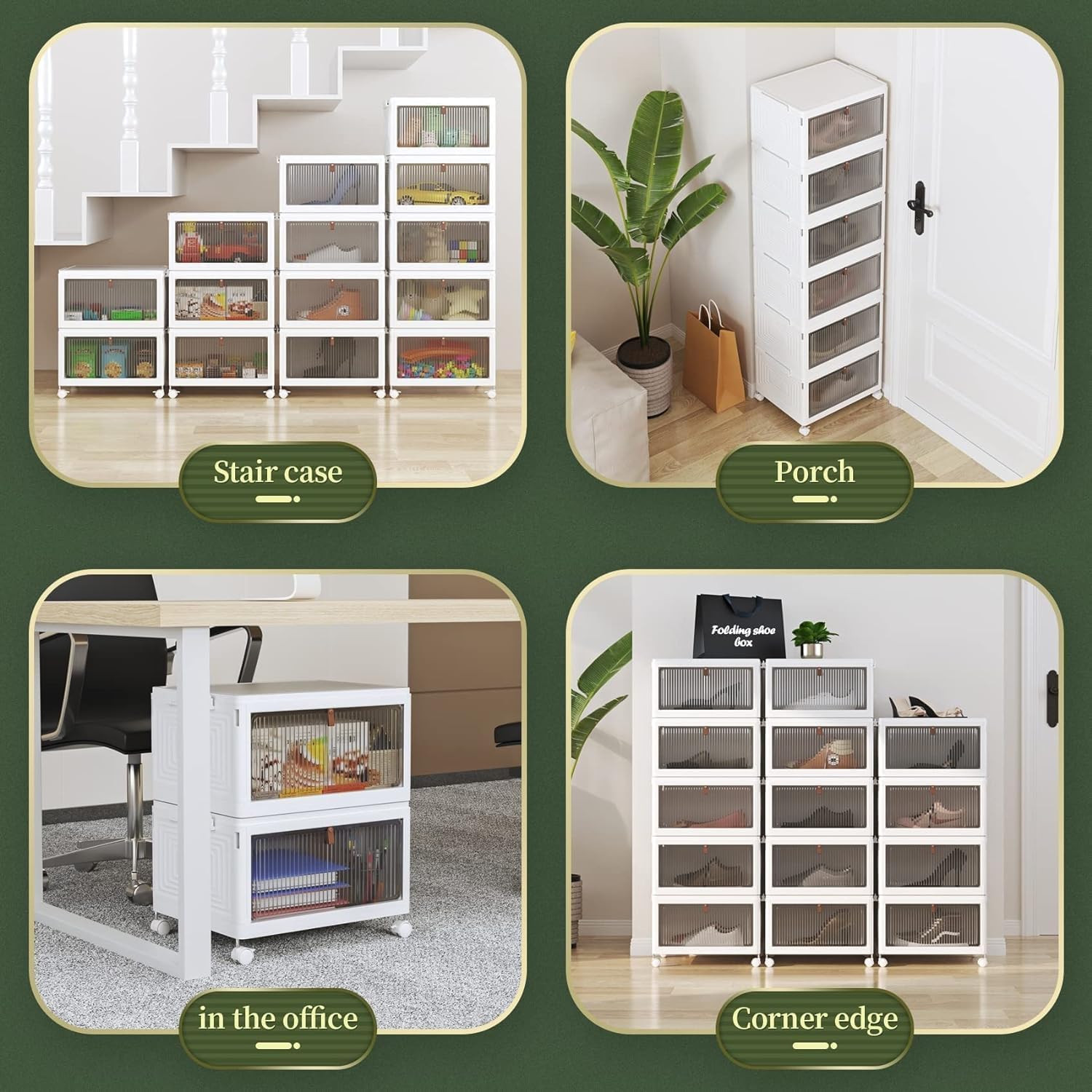 HYGRAD BUILT TO SURVIVE Foldable White Plastic Shoe Rack 2/3/4/5/6 Tier Stackable Storage Cabinet Box - Rolling Closet Storage Organizer Containers With Lids & Lockable Wheels For Home