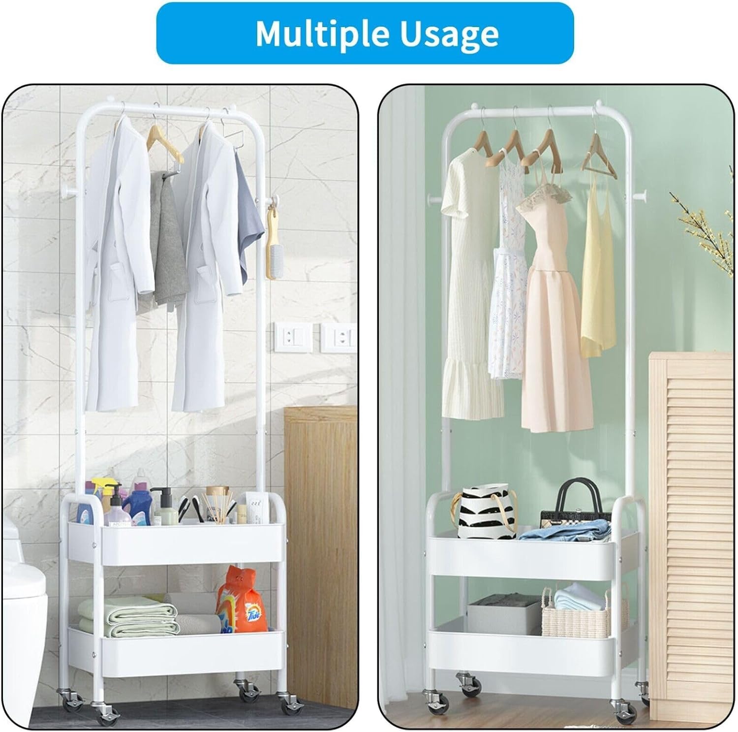 HYGRAD BUILT TO SURVIVE Heavy Duty Metal Clothes Rack On Wheels, Portable Rack For Hanging Clothes With Shoe Storage, Freestanding Closet Organizer Shelves For Garment Hanging Hat, Coats