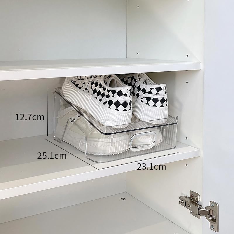 HYGRAD BUILT TO SURVIVE Double Layer Shoe Slots Organizer 9.84” X 9.05” X 5”In Stacker Space-Saving Storage Holder - Transparent Plastic Shoe Rack For Closet Shelf