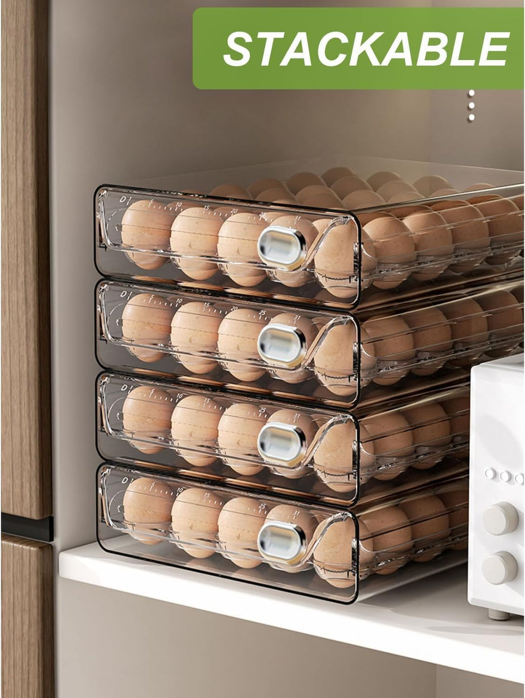 60 Eggs Double Layer Drawer Organizer For Fridge, Large Capacity Stackable Egg Holder PET And PP Material Multi-Function Storage For Countertop