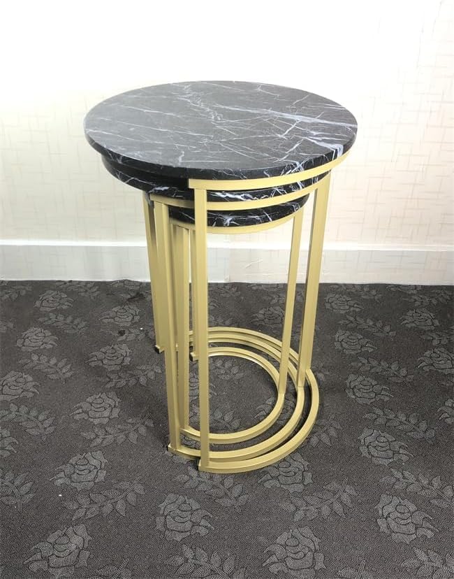 HYGRAD BUILT TO SURVIVE Set of 3 Round Wooden/Steel Nesting Side Stacking Sofa Side Coffee Tables, Small Space Coffee Tea Table for Hallway Living Room Bedroom, Home, Office