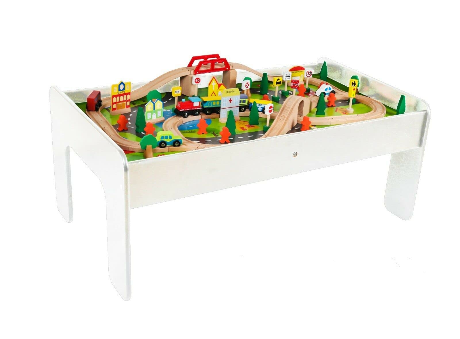 Wooden Train Set - 90 Pieces Wooden Train Tracks & Trains for Kids, Toddler Boys and Girls 3,4,5 Years Old and Up– Premium Wood Tracks, Train, Railway, City, Gift for Toddler Boys Girls Ages 3+