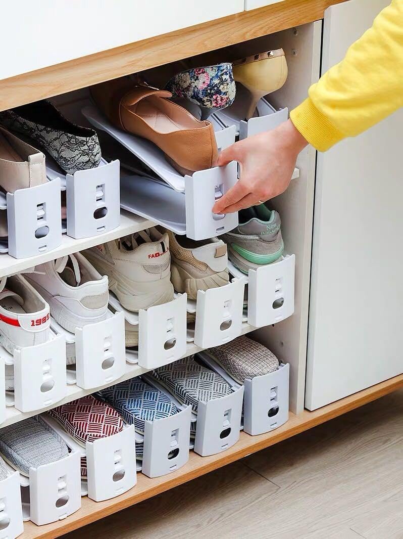 HYGRAD BUILT TO SURVIVE Pack Of 12 Pcs Shoe Slots Organiser Storage, Double Layer Adjustable 3-Level Height - Non-Slip Shoe Holder- Space Saver For Shoe Stacker Closet Rack For Women And Men