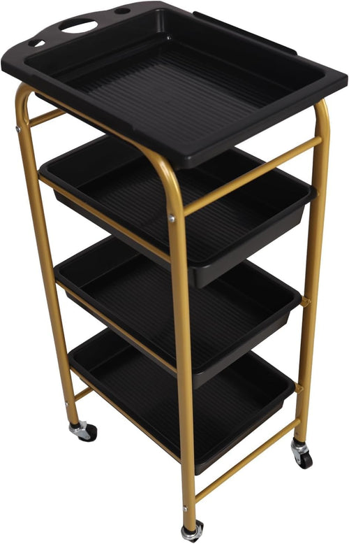 4 Tier Rolling Barber Utility Salon Cart with Wheels 17.32”L X 12.09”W X 32.28”H Stylist Station with Hair Dryer Holders, Hair Tool Organizer Salon Storage Trolley - Gold