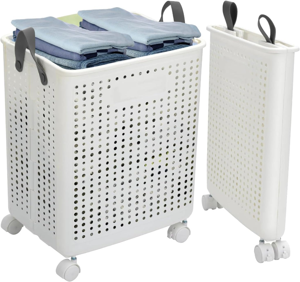 42L Large Heavy Duty Laundry Hamper On Wheels and Handle, Foldable Collapsible Laundry Basket, Space Saving Laundry Room Organization For Home Storage, Clothes