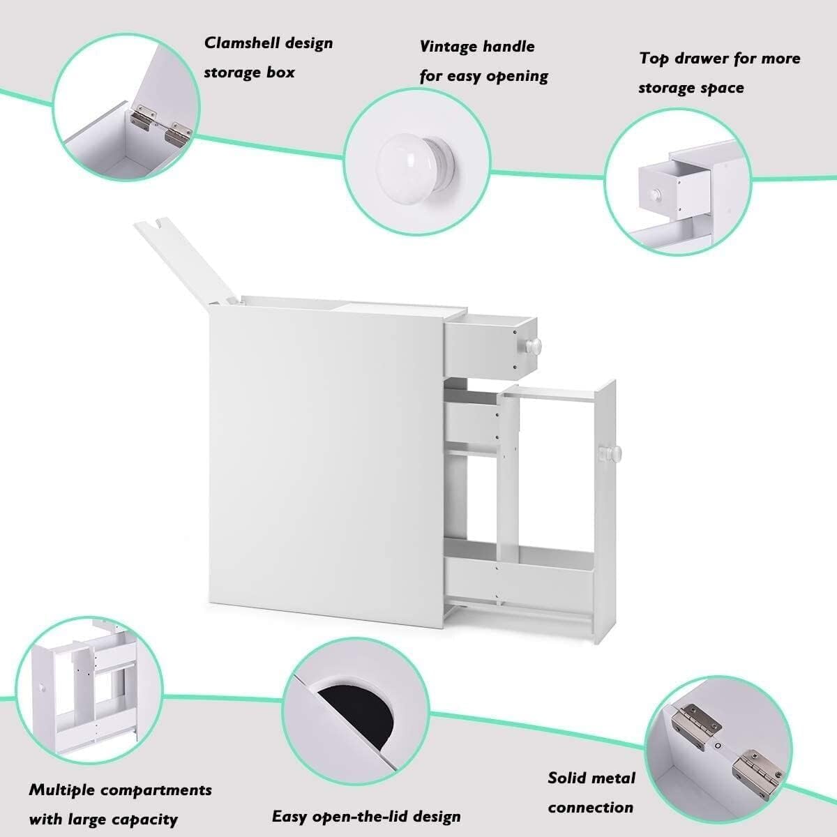 HYGRAD BUILT TO SURVIVE Free Standing Bathroom Toilet Paper Storage Slim Cabinet, Under Sink and Slide Out Drawer Organizer - Narrow Cabinets Shelves for Pantry, Kitchen - White
